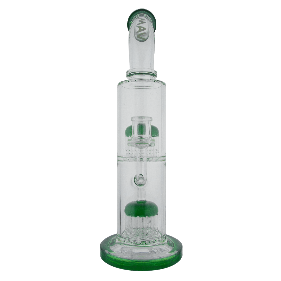MAV Glass - Double Arms Chamber Rig in Forest Green, Front View, 14" Height, 14mm Joint