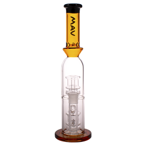 MAV Glass - Double Ufo Perc Bottle Bong in Gold, 12" Height, Front View on White Background
