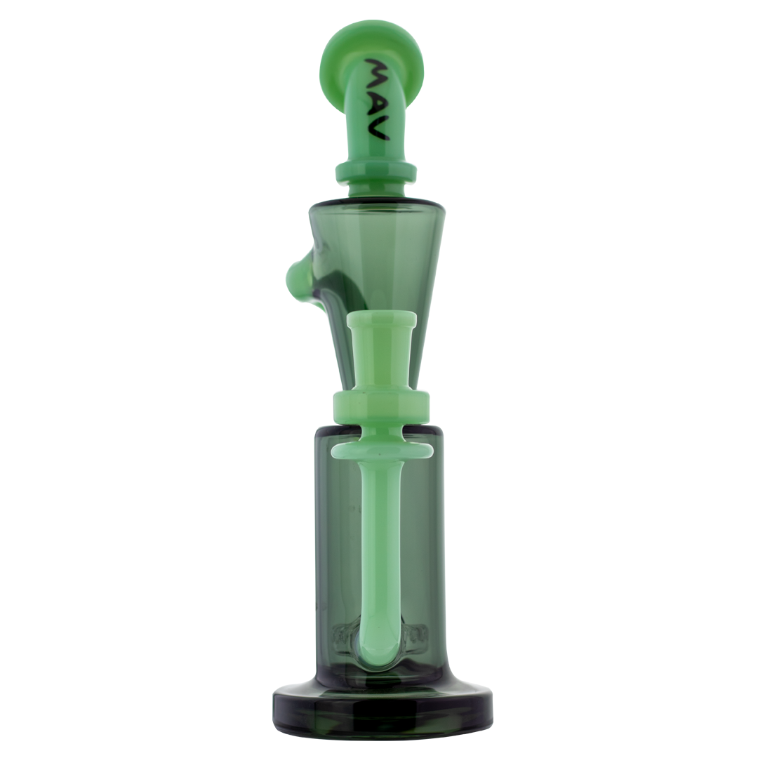 MAV Glass - Echo Park Rig in Seafoam, 9" Tall with 14mm Female Joint, Front View on White
