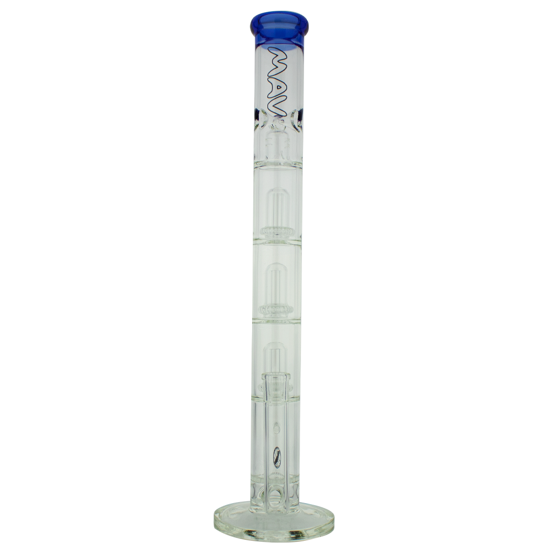 MAV Glass - Honeycomb to UFO Straight Bong in Blue, Triple Perc, Front View