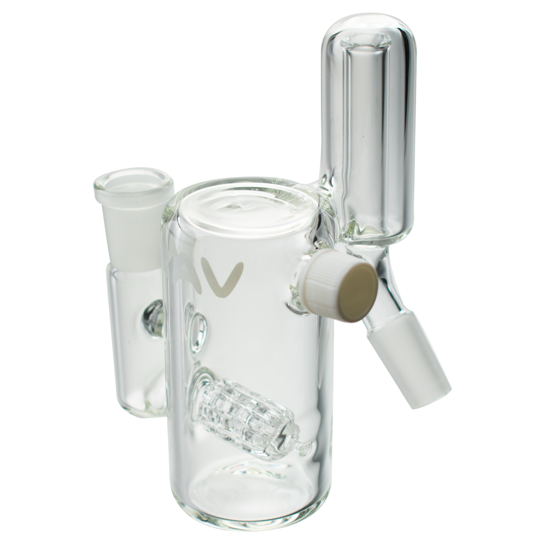 MAV Glass - Inline Ash Catcher with 14mm 45 Degree Joint, In-Line Percolator, Clear Glass, Side View