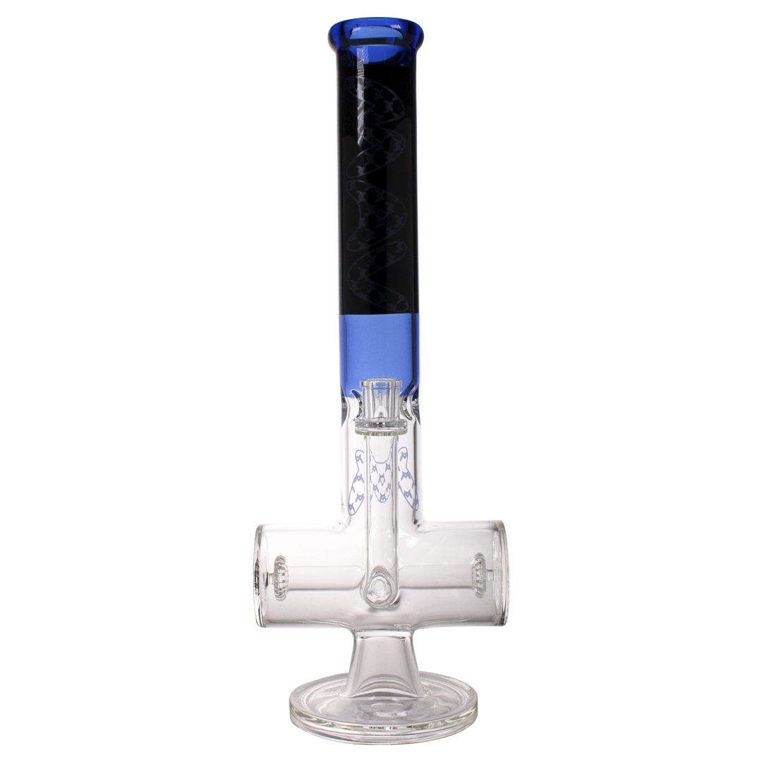 MAV Glass - Inline Shower Head Hammer Bong in Blue, 17" Tall, 14mm Female Joint, Front View