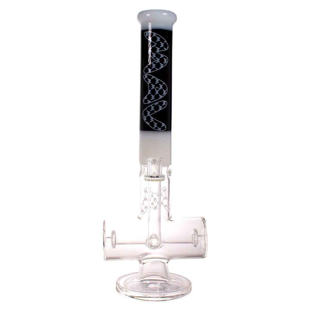 MAV Glass - White Inline Shower Head Hammer Bong with Glass Accents - Front View