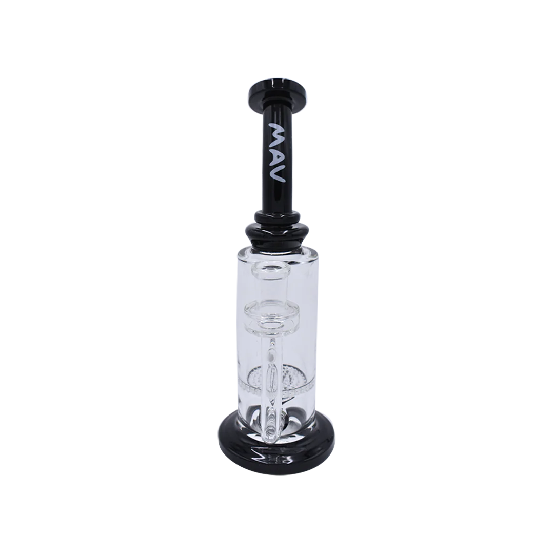 MAV Glass - Mini Bent Neck Bong with Honeycomb Perc, Black Variant, 9" Height, Front View