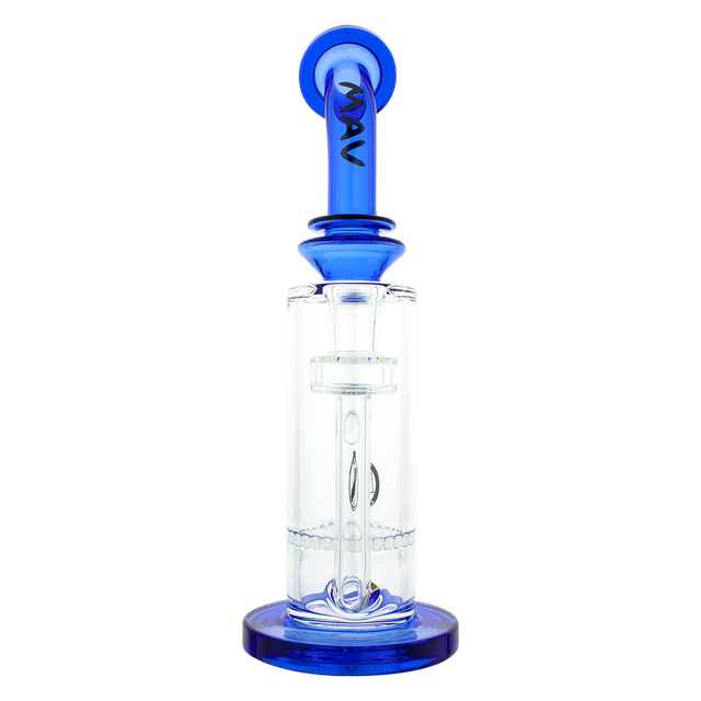 MAV Glass - Mini Bent Neck Bong with Blue Honeycomb Perc, Front View on White Background