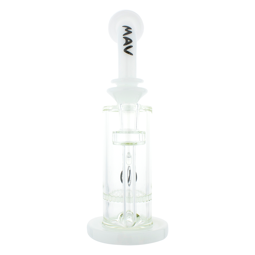 MAV Glass - Mini Bent Neck Honeycomb Perc Bong in White, Front View, 9" Height