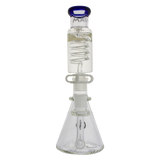 MAV Glass - Mini Inline Freezable Coil Bong in Blue, Front View, 10" Beaker Design with Percolator