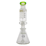 MAV Glass - Mini Inline Freezable Coil System Bong, 10" height, with Beaker Design and In-Line Percolator, front view on white background