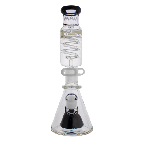 MAV Glass - Mini Pyramid Freezable Coil Bong in Black, Front View, 10" Tall, Slitted Percolator