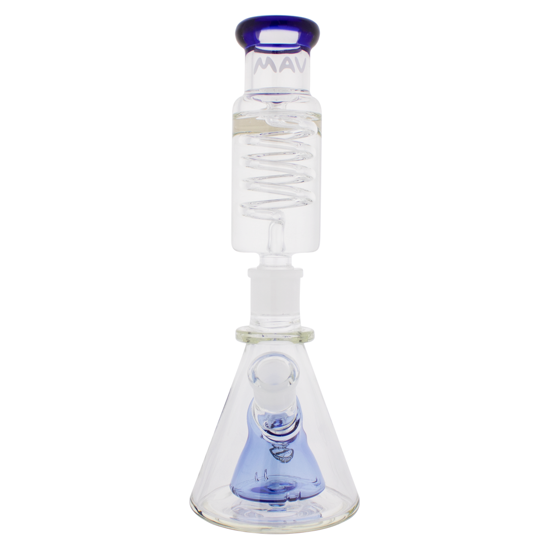 MAV Glass - Mini Pyramid Beaker Bong with Freezable Coil in Ink Blue, Front View