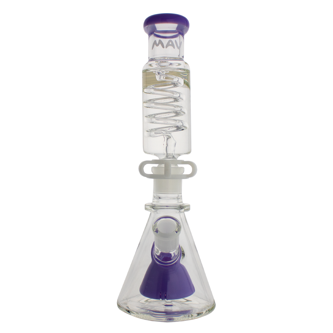 MAV Glass - Mini Pyramid Freezable Coil Beaker Bong in Purple, Front View