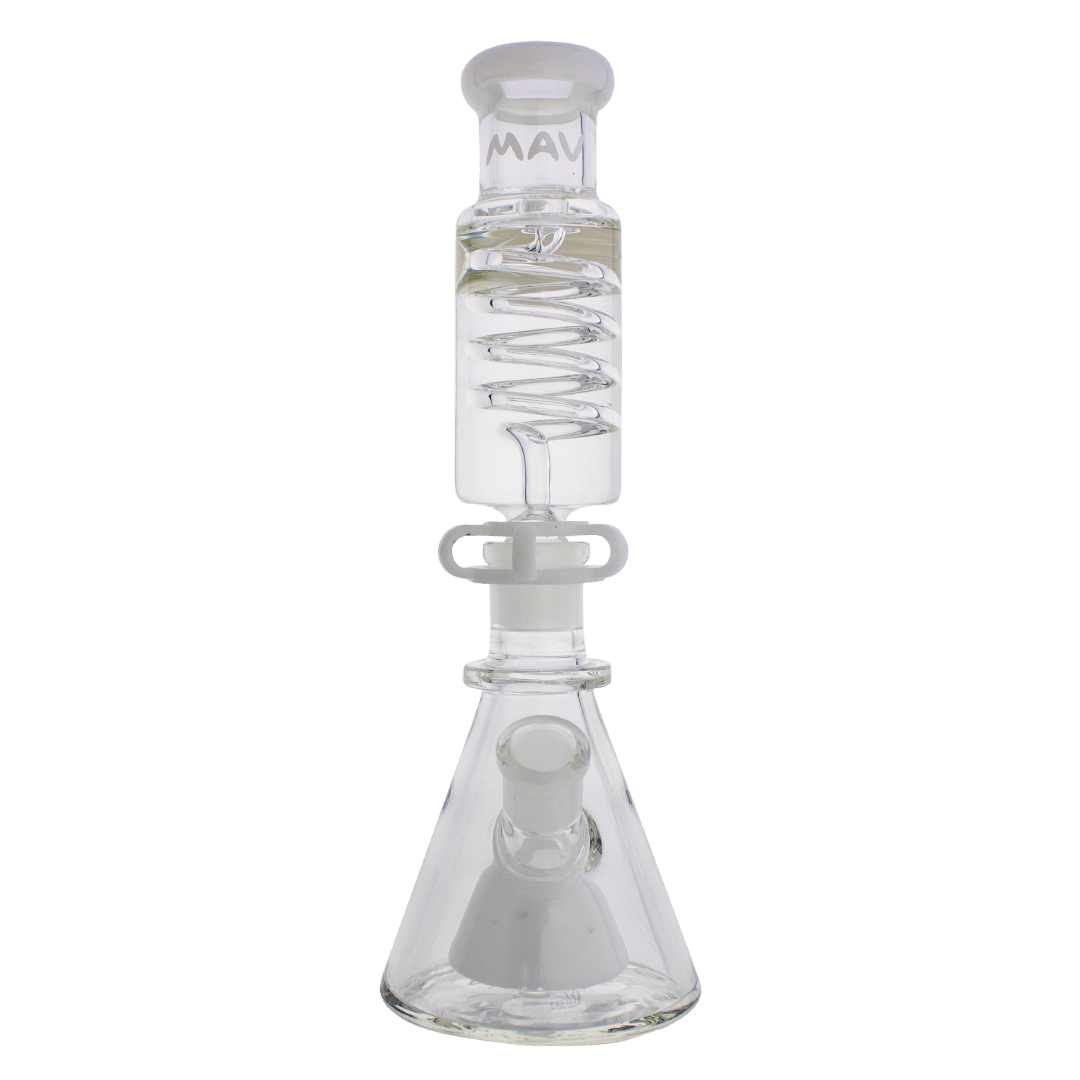 MAV Glass - Mini Pyramid Freezable Coil Bong, White Variant, Front View on Seamless White