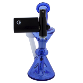 MAV Glass Maverick Blue Mini Zuma Dab Rig with Gpen, Vortex Percolator, Side View