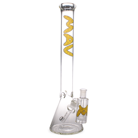 MAV Glass - Yellow Mucci Beaker Bong with Ashcatcher, 18" Height, Front View