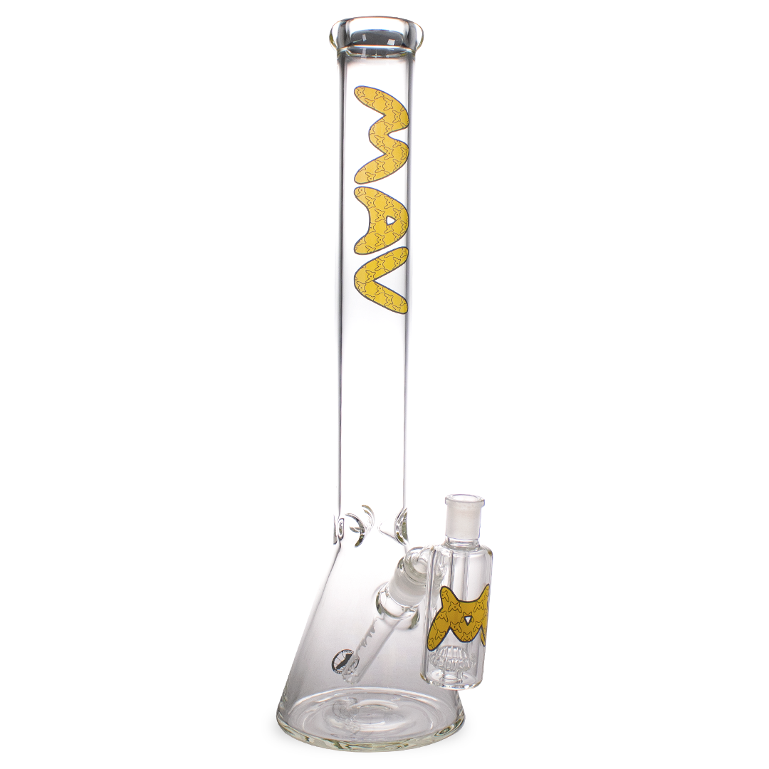 MAV Glass - Yellow Mucci Beaker Bong with Ashcatcher, 18" Height, Front View