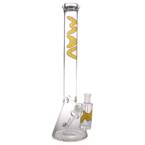 MAV Glass - Yellow Mucci Beaker Bong with Ashcatcher, 18" Height, Front View
