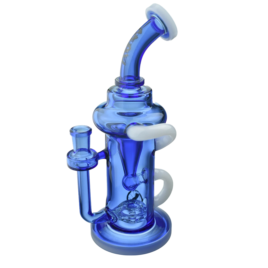 MAV Glass Maverick Pch Recycler Dab Rig in Blue & White with Vortex Percolator - Front View