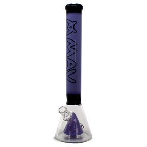 MAV Glass 18" Pyramid Beaker Bong in Black/Purple with Slitted Percolator, Front View
