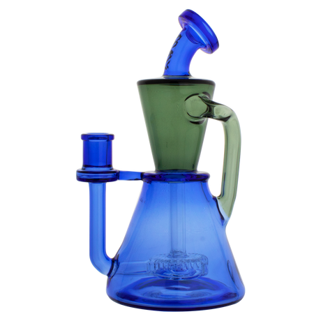 MAV Glass Santa Monica Slitted Puck Perc Dab Rig in Blue Smoke, Front View with Cyclone Percolator