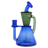 MAV Glass Santa Monica Slitted Puck Perc Dab Rig in Blue Smoke, Front View with Cyclone Percolator
