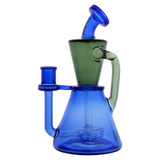 MAV Glass Santa Monica Slitted Puck Perc Dab Rig in Blue Smoke, Front View with Cyclone Percolator