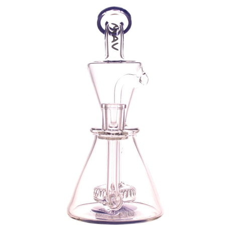 MAV Glass - Santa Monica Slitted Puck Perc Dab Rig in Clear/Purple, Front View with Cyclone Percolator
