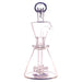 MAV Glass - Santa Monica Slitted Puck Perc Dab Rig in Clear/Purple, Front View with Cyclone Percolator