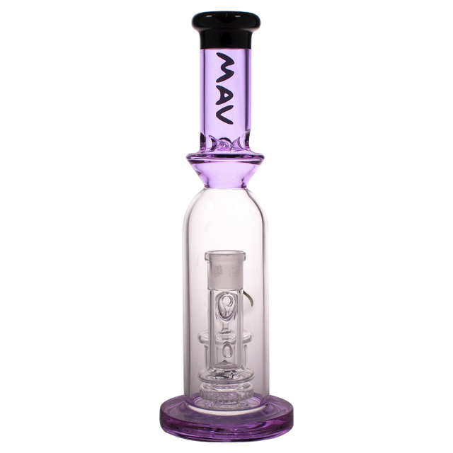 MAV Glass - 12" Tall Purple Single UFO Perc Bottle Bong with Clear Base - Front View