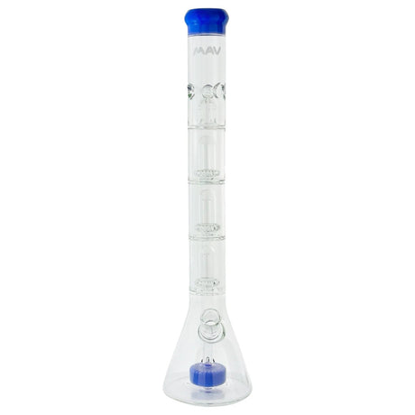 MAV Glass - Clear Beaker Bong with Triple UFO Percs and Blue Accents, Front View