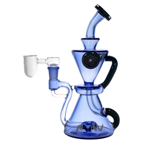 MAV Glass - The Beverly Subtl Collab Blue Hourglass Recycler, 9" Tall, Front View