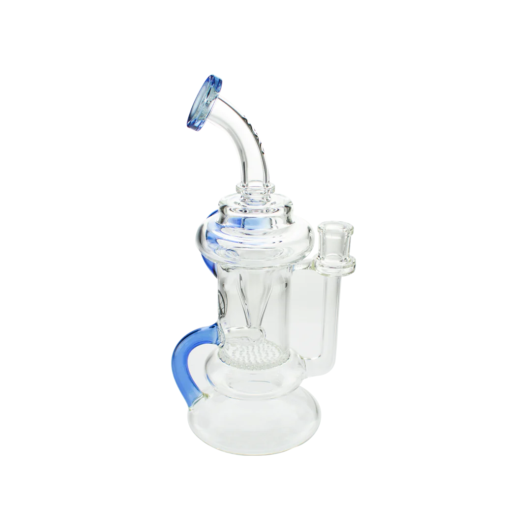 MAV Glass - The Big Bear Recycler Dab Rig in Blue with Honeycomb Percolator - Front View