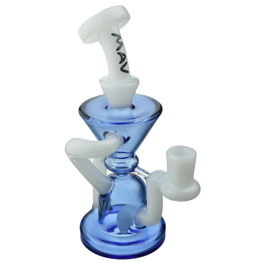 MAV Glass - The Humboldt Mini Dab Rig in White/Blue with Vortex Percolator - Angled View
