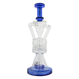 MAV Glass - The Ojai Barrel Slitted Puck Recycler in Blue, Front View, 11" Tall with Vortex Percolator