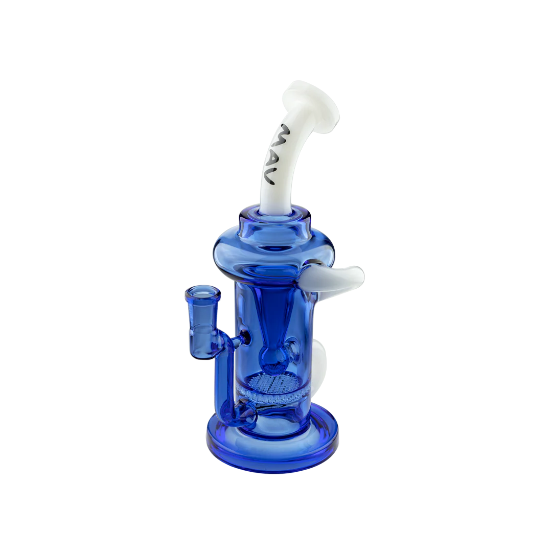 MAV Glass - The Sonoma Recycler Bong in Blue & White with Vortex Percolator - Front View