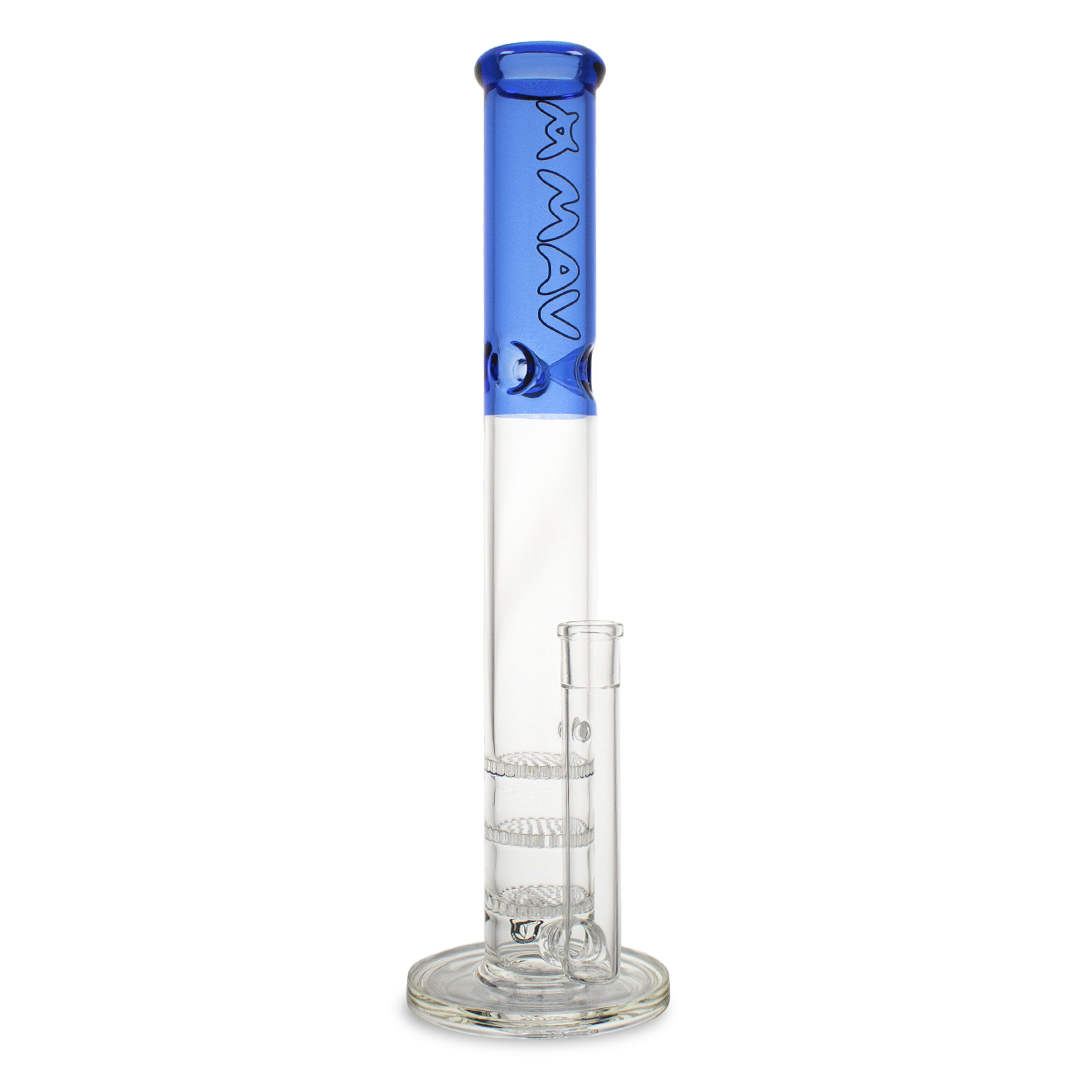 MAV Glass - Blue Triple Honeycomb Straight Tube Bong, 18" Height, 50mm Diameter