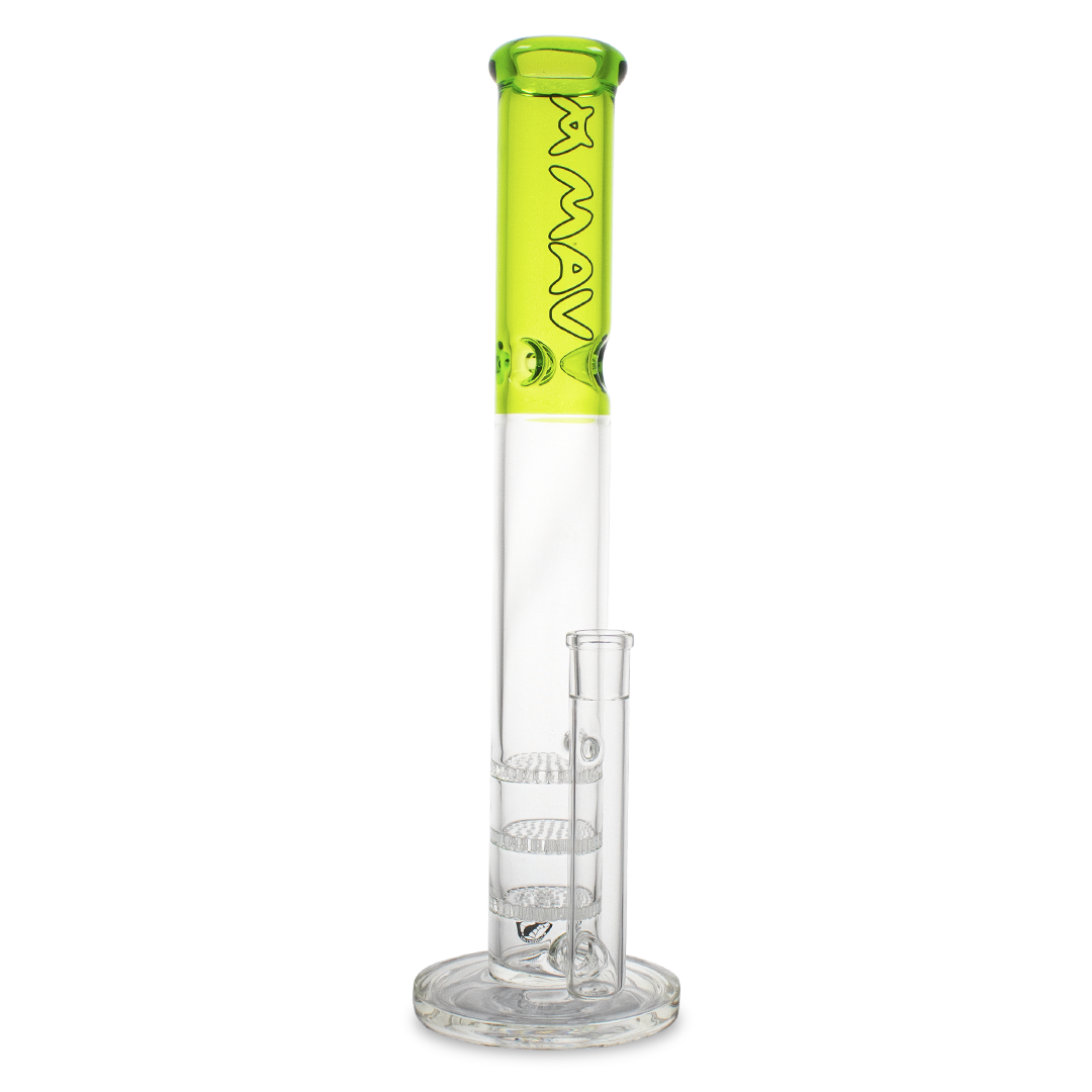 MAV Glass 18" Triple Honeycomb Straight Tube Bong with Clear Glass and Green Accents