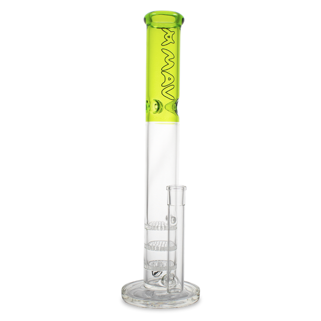MAV Glass 18" Triple Honeycomb Straight Tube Bong with Clear Glass and Green Accents