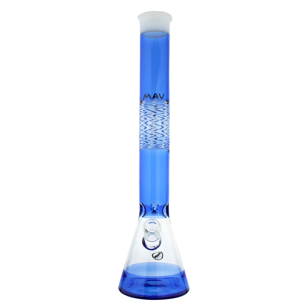 MAV Glass - Blue Wig Wag Beaker Bong, 18" Height, 50mm Diameter, Front View on White Background