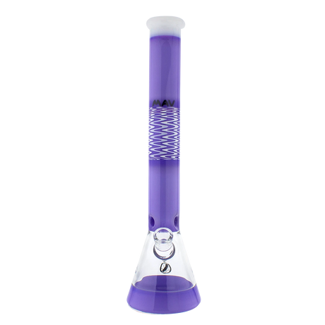 MAV Glass - Purple Wig Wag Beaker Bong, 18" Tall, 50mm Diameter, Front View