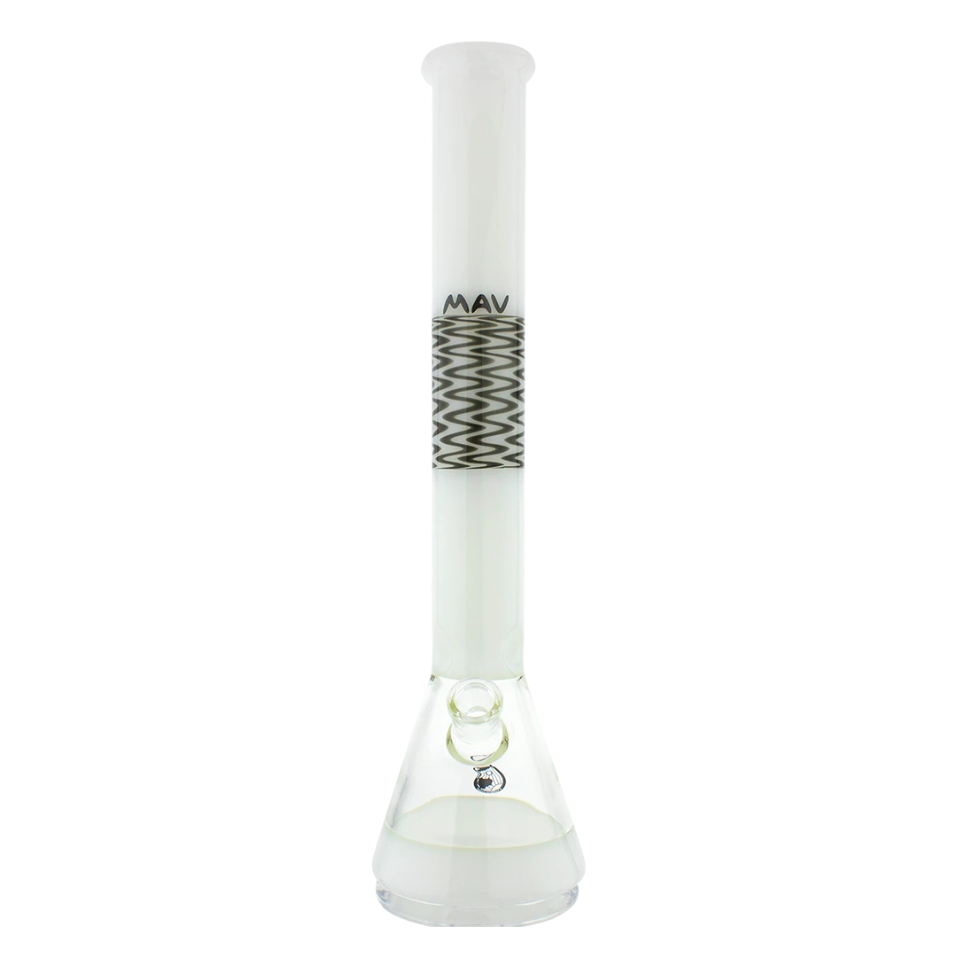 MAV Glass - Wig Wag Beaker Bong in White, 18" Tall, 50mm Diameter, Front View on White Background