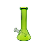 MAV Glass Mini Slim Neck Colored Beaker in vibrant green, 8" tall, front view on white background
