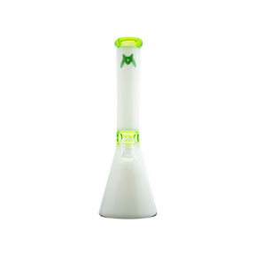 MAV Glass Mini Zebra Beaker in Ooze and White, 13.5" Tall, 14mm Joint - Front View