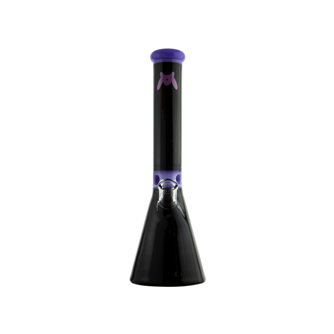 MAV Glass Mini Zebra Beaker in Purple and Black, 13.5" Tall with 14mm Joint, Front View