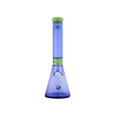 MAV Glass Mini Zebra Beaker in Slime and Ink Blue, front view, with 14mm joint and zebra stripe accents