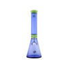 MAV Glass Mini Zebra Beaker in Slime and Ink Blue, front view, with 14mm joint and zebra stripe accents