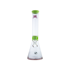 MAV Glass Mini Zebra Beaker in Slime Green, Front View, 13.5" Tall with 14mm Joint
