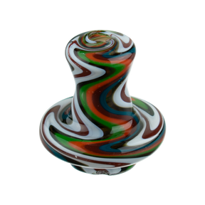 MAV Glass Orange Swirl Carb Cap with 2 Terp Pearls, Top View