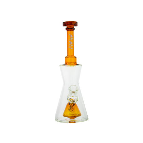 MAV Glass Pyramid Hourglass Bong in Amber with Slitted Pyramid Percolator, Front View on White Background