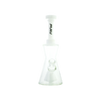 MAV Glass Pyramid Hourglass Bong in White with Slitted Percolator, Front View on White Background