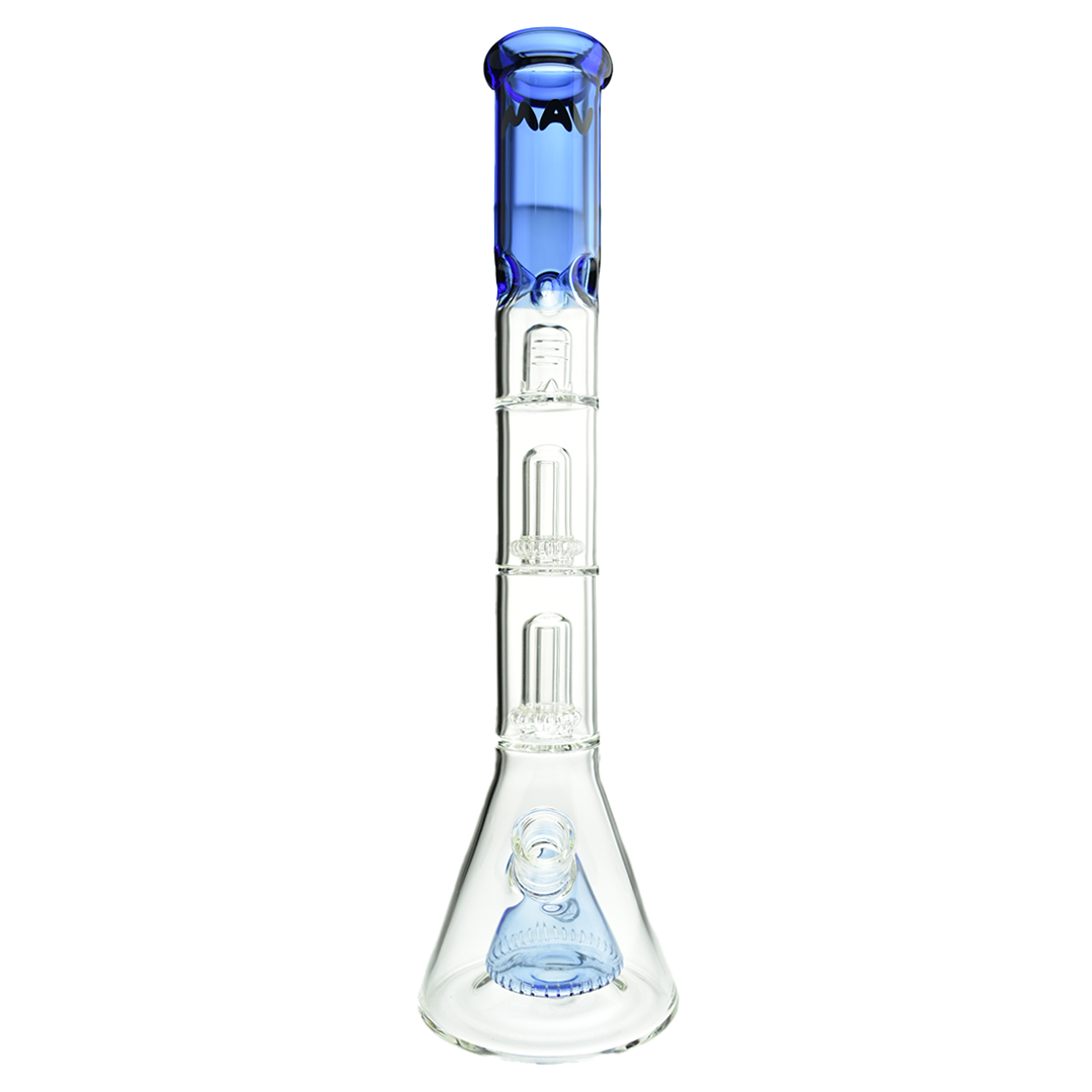 MAV Glass Pyramid to Double UFO Beaker Bong in Blue with 18" Height and 18-19mm Joint Size